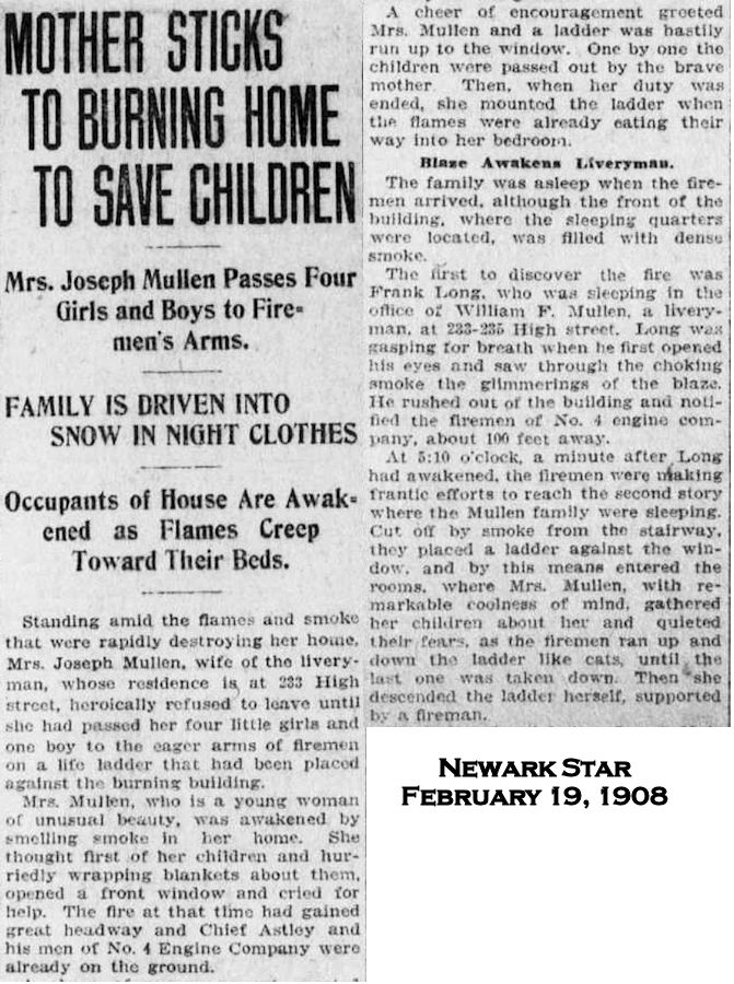 Mother Sticks to Buring Home to Save Children
February 19, 1908
Newark Star
