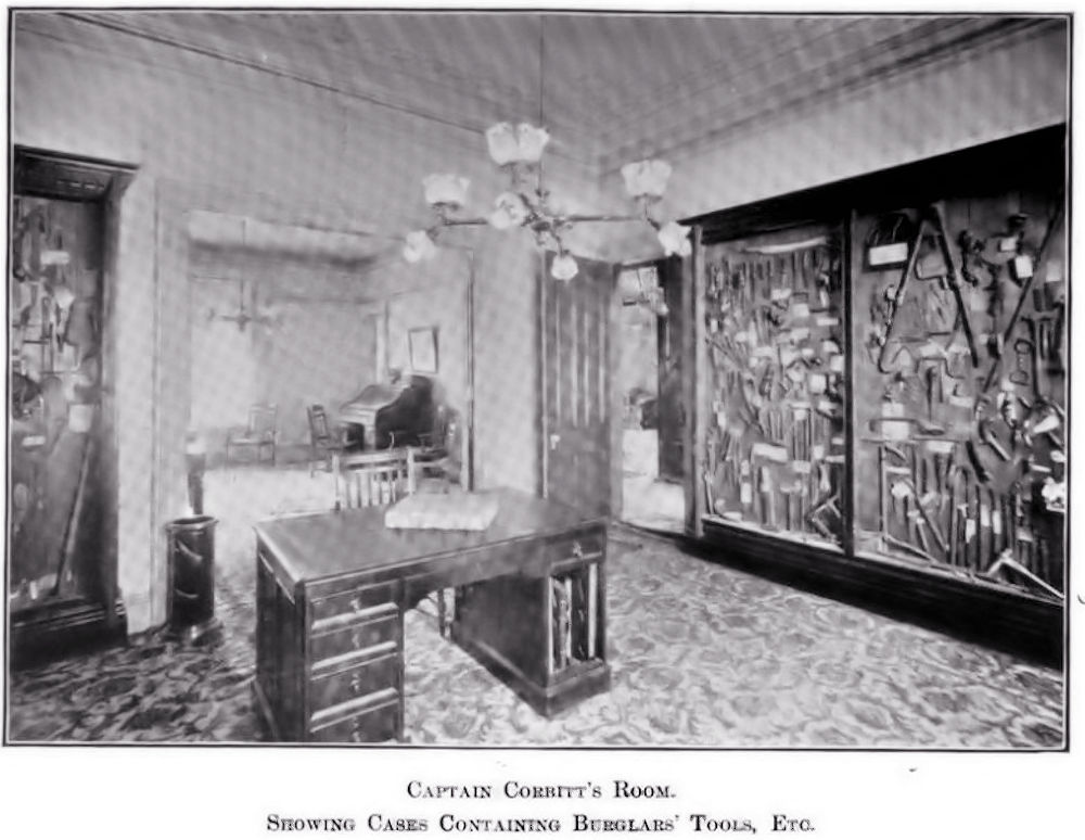 Captain Corbitt's Room Showing Cases Containing Burglars'Tools, Etc.
From "History of the Police Department of Newark NJ 1893"
