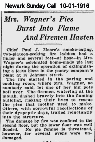Mrs. Wagner's Pies Burst into Flame and Firemen Hasten
