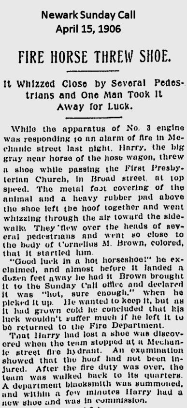 Fire Horse Threw Shoe
April 15, 1906
