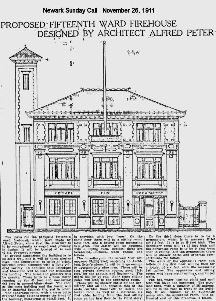 Proposed Fifteenth Ward Firehouse Designed by Architect Alfred Peter
November 26, 1911
