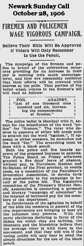 Firemen and Policemen Wage Vigorous Campaign
October 28, 1906
