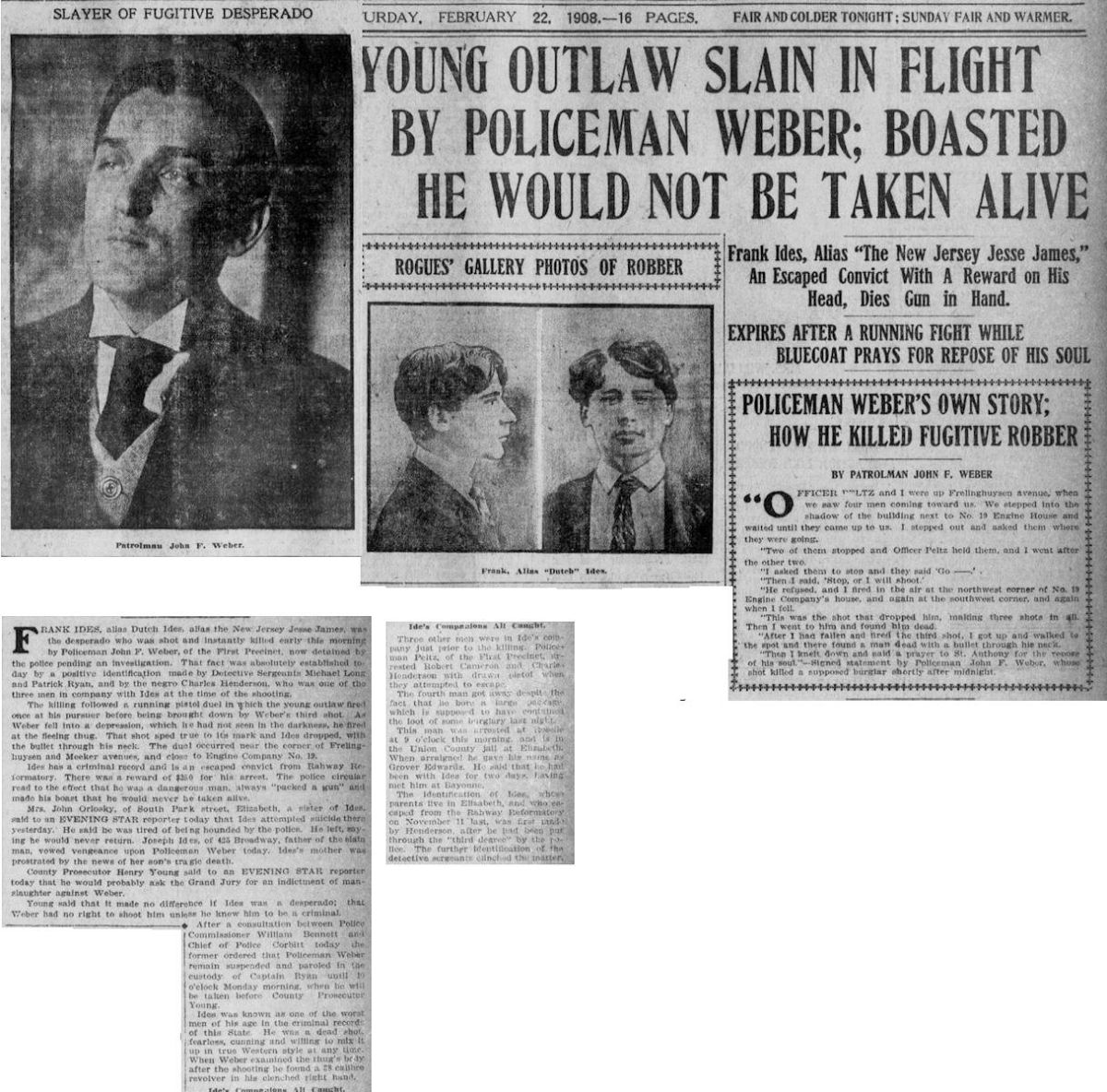 Young Outlaw Slain in Flight by Policeman Weber
February 22, 1908
Newark Star
