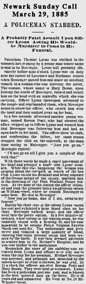 A Policeman Stabbed
March 29, 1885
Newark Sunday Call
