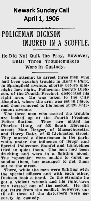 Policeman Dickson Injured in a Scuffle
April 1, 1906
