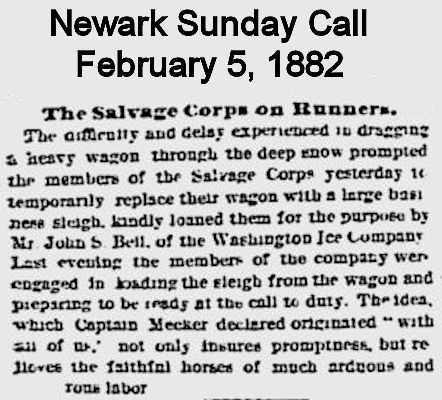 The Salvage Corps on Runners
February 5, 1882
Newark Sunday Call
