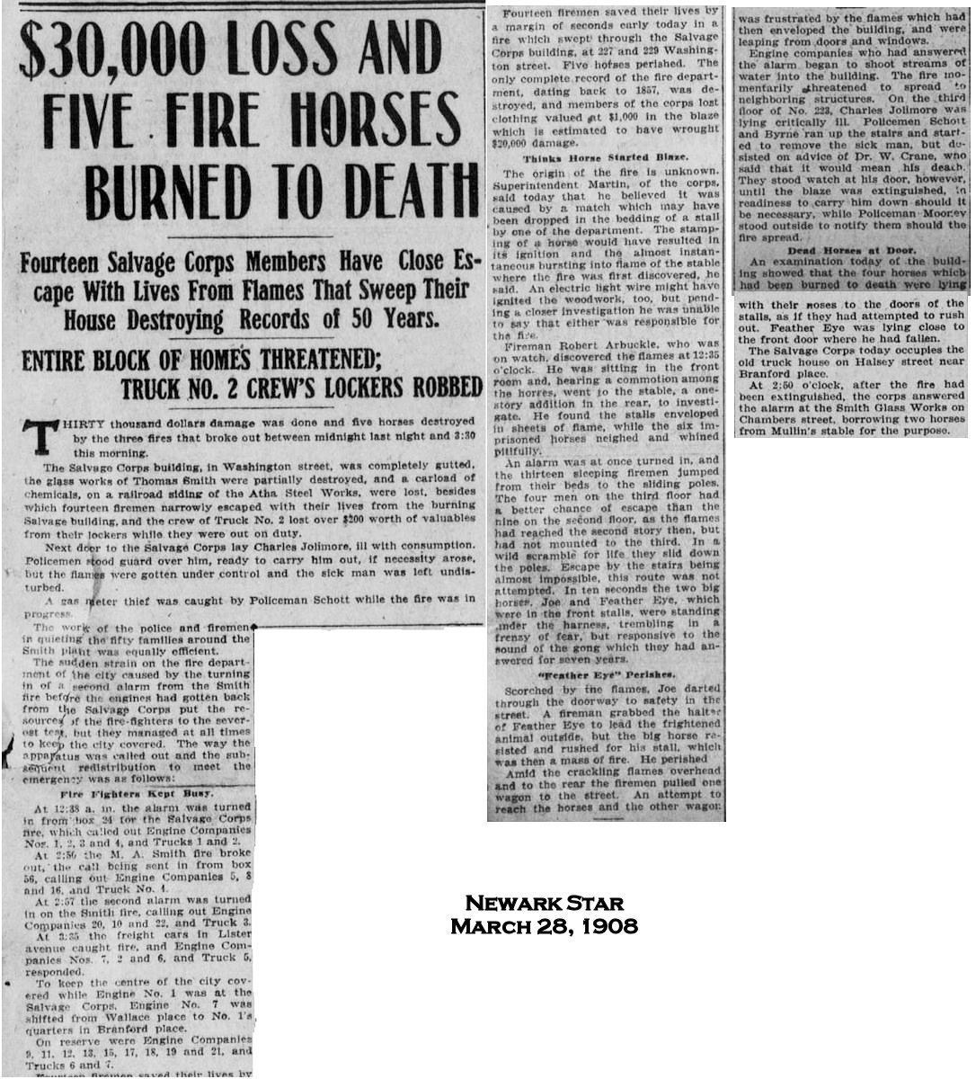 $30,000 Loss and Five Fire Horses Burned to Death
March 28, 1908
