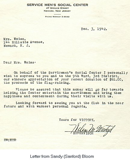 Service Men's Social Center Letter to Mrs. Weiss
Letter from Sandy (Sanford) Bloom
